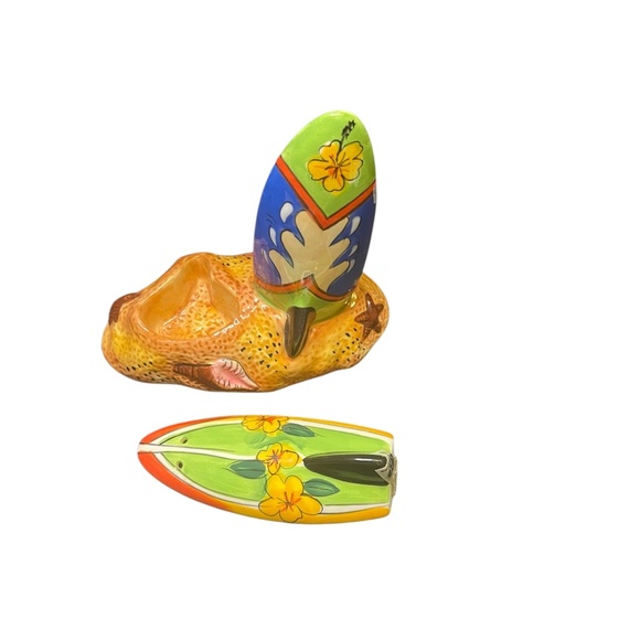Clay Art Surf Board Salt and Pepper Shakers - Hang Ten Beach Waves Sun and Sand - Picture 6 of 8